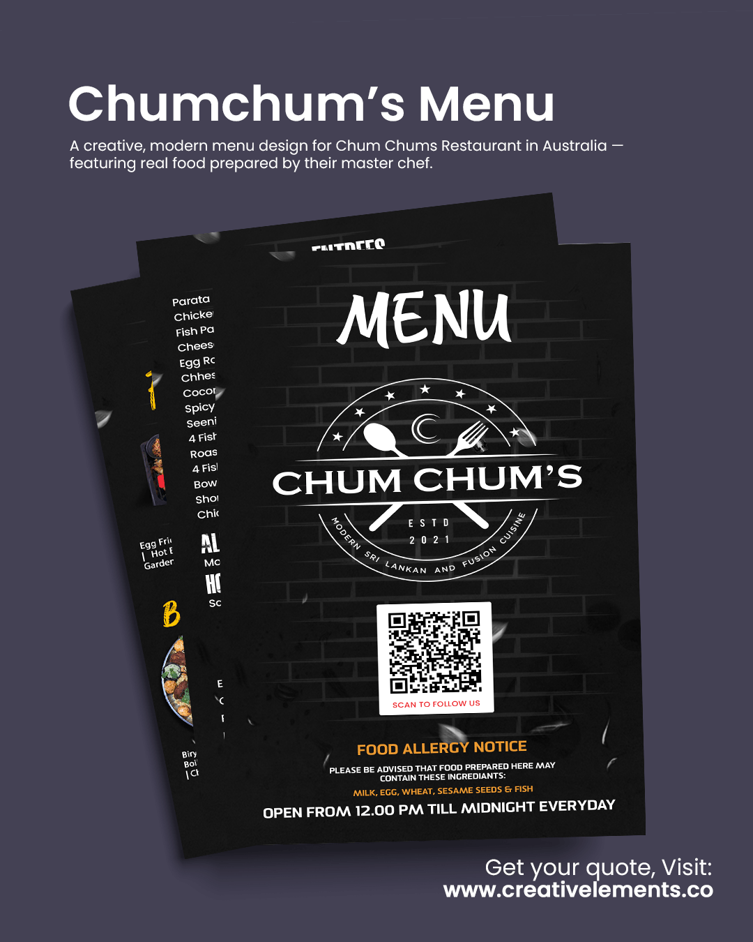Chum Chums Menu